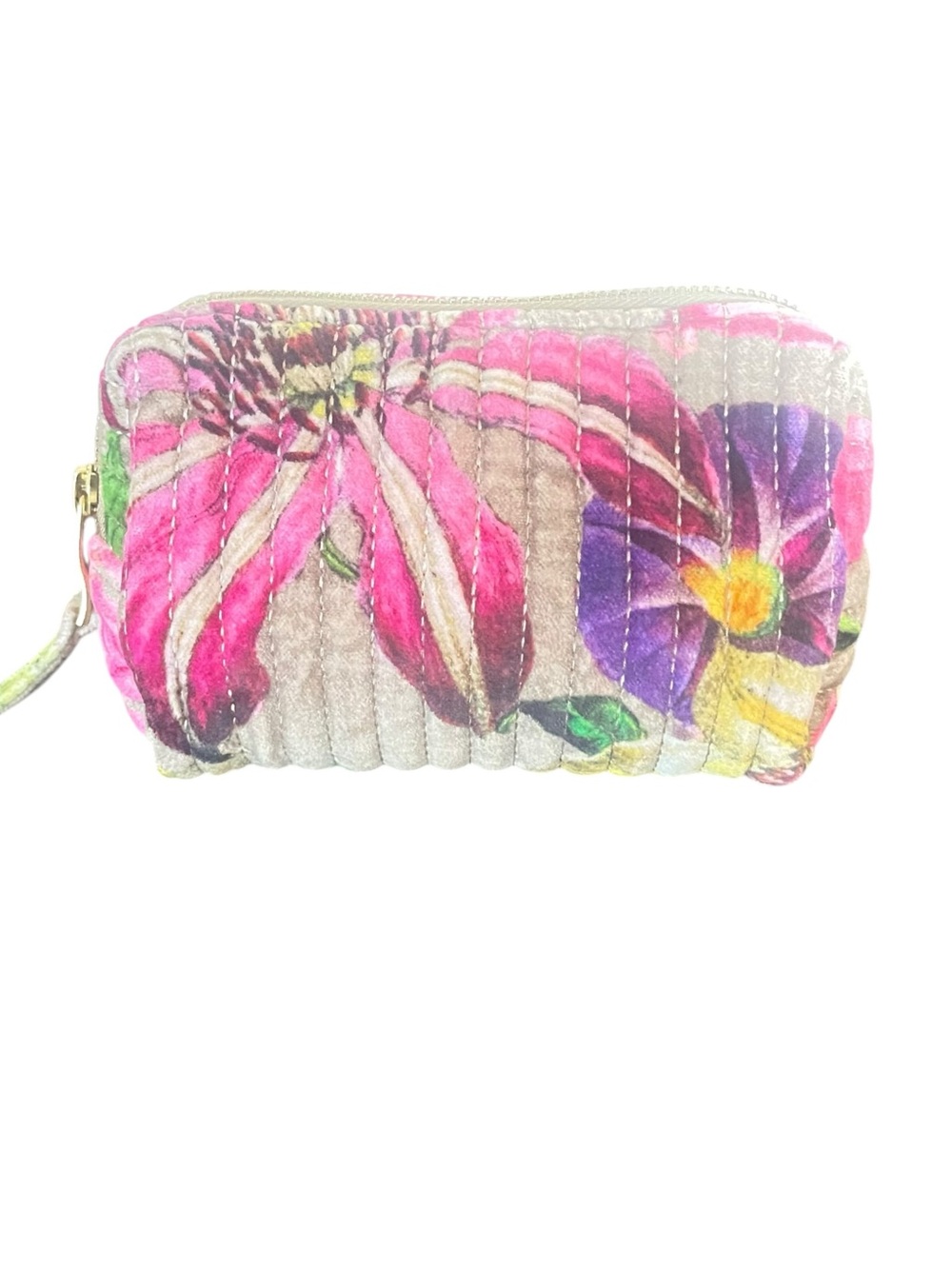Powder Quilted Floral Wristlet Cosmetic Pouch